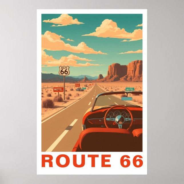 Route 66 Classic Road Trip Travel Art Poster (Front)