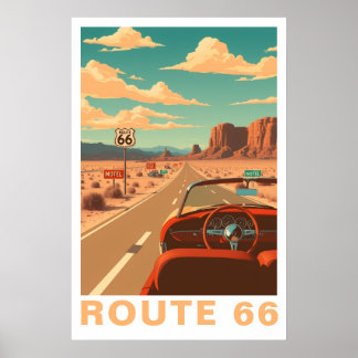 Route 66 Classic Road Trip Travel Art Poster