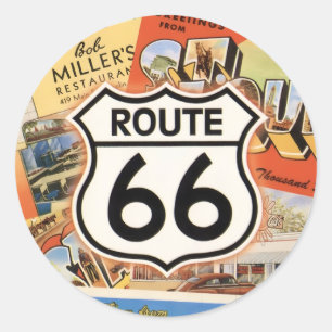 Route 66 Colourful Classic Round Sticker