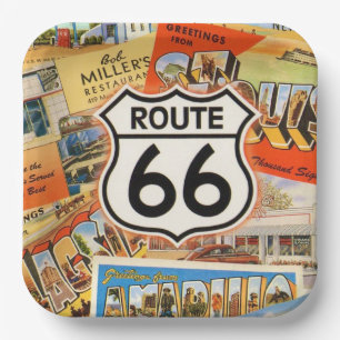 Route 66 Colourful Postcard Paper Plate