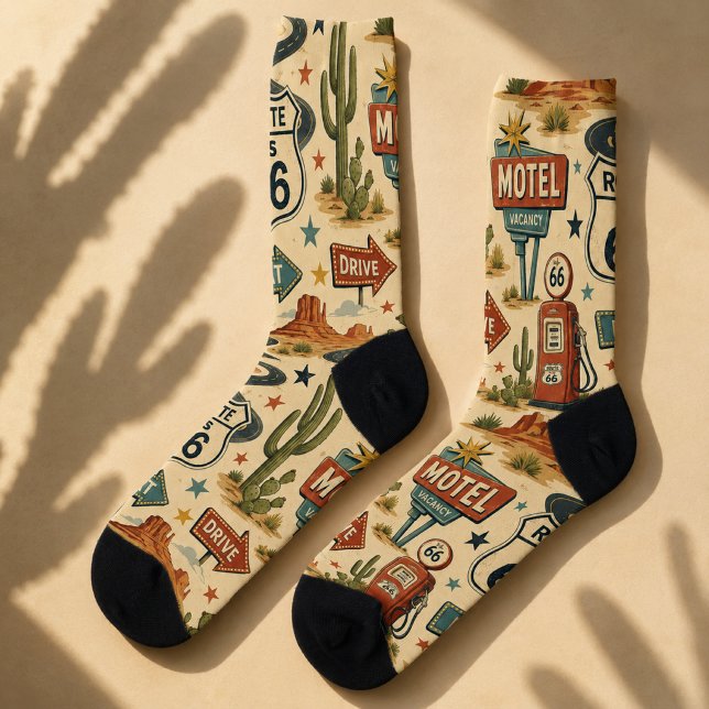route 66 Desert Cactus Roadside Travel Style Socks (Creator Uploaded)