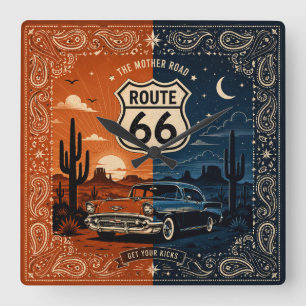Route 66 Desert Night Wall Timepiece Square Wall Clock