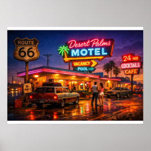 Route 66 Desert Palms Motel Glow Poster