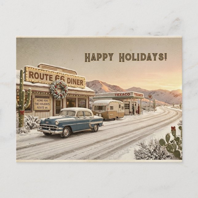 Route 66 Diner Caravan Christmas Ride Postcard (Front)