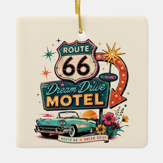Route 66 Dream Drive Keepsake Holiday Charm Ceramic Ornament (Front)