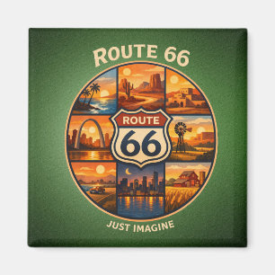 Route 66 Dream Stops Sage Green Travel Scenes Magnet