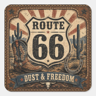 Route 66 Dust Freedom Vintage Western Decal Square Sticker