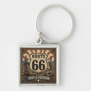 Route 66 Dust Freedom Vintage Western Pocketware Key Ring