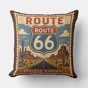 Route 66 Endless Highway Vintage Postage Bedding Cushion