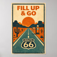 Route 66 Fill Up & Go Desert Litho