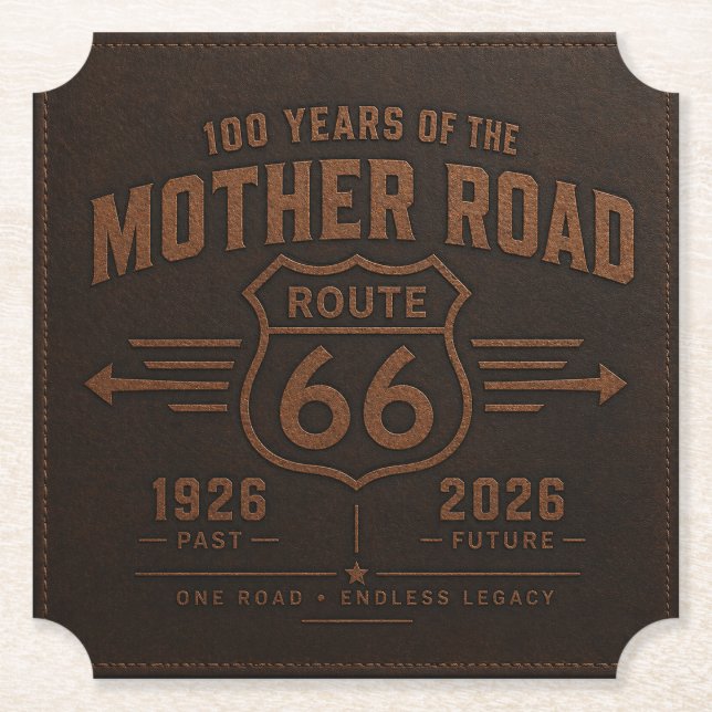route 66 Garage Bar Centennial Shield Art Paper Coaster (Front)