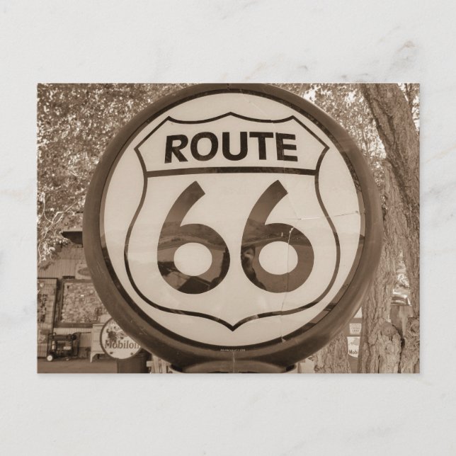 Route 66 gas globe sign postcard (Front)
