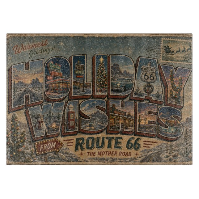 Route 66 Holiday Wishes Kitchen Art Cutting Board (Front)