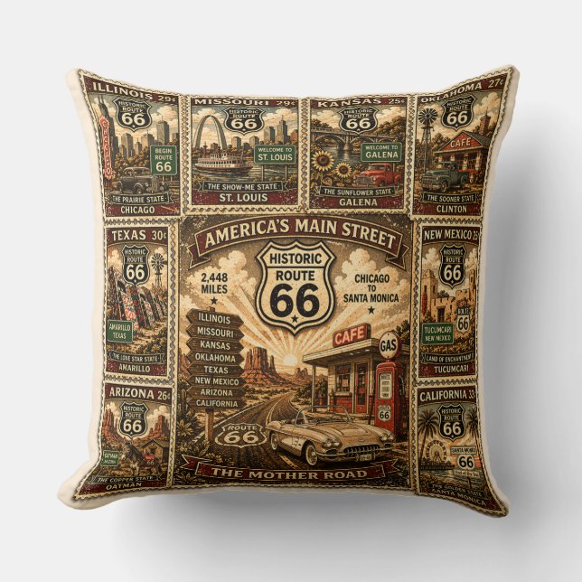 route 66 Home Decor Roadside Stamp Art Cushion (Front)