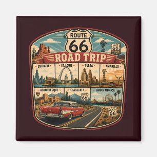 Route 66 Landmarks Illustration Travel Art Badge Magnet