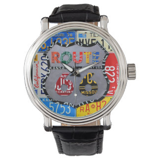Route 66 License Plate Art Black Wrist Watch