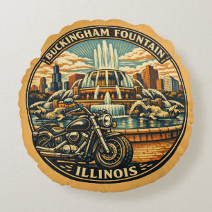 Route 66 Mother Road Chicago Bedding Round Cushion
