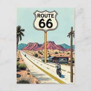 Route 66 Motorbike Road Trip Vintage Travel Postcard