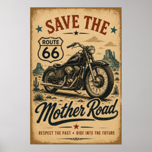 Route 66 Motorcycle Mother Road Tribute Poster