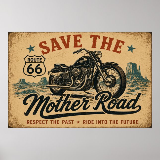 Route 66 Motorcycle Road Legend Poster (Front)
