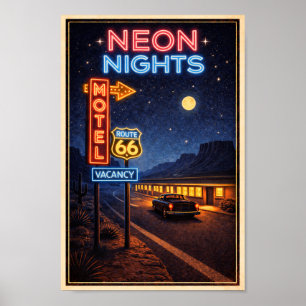 Route 66 Neon Nights Litho Poster