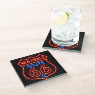 Route 66 New Mexico Neon Americana Decor Glass Coaster