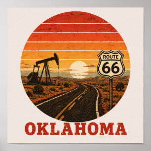 Route 66 Oklahoma Oilfield Sunset Highway Poster