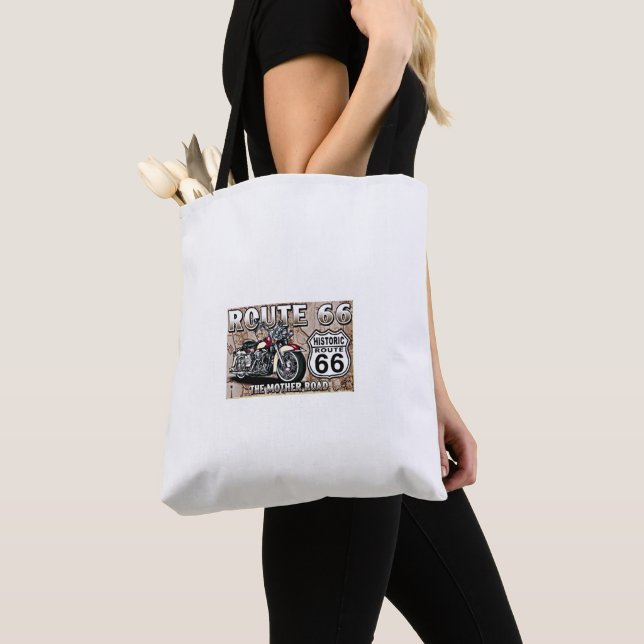 **ROUTE 66 ON FRONT THEN BLACK ON BACK** TOTE BAG (Close Up)