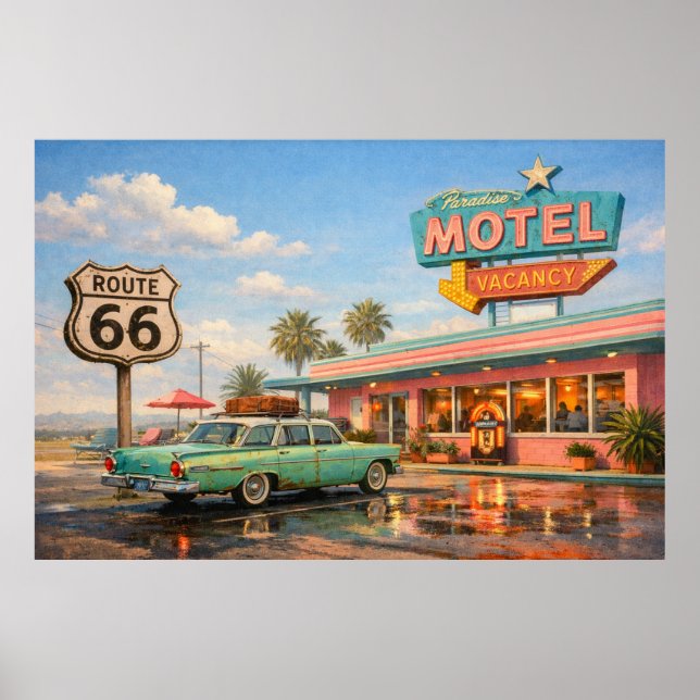 Route 66 Paradise Motel Roadside Glow Poster (Front)