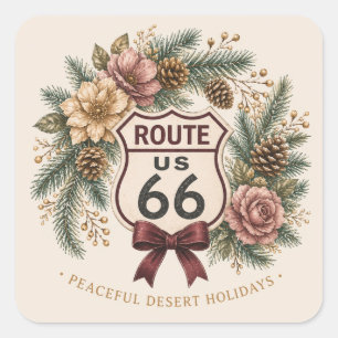 Route 66 Peaceful Desert Holidays Retro Graphic Square Sticker