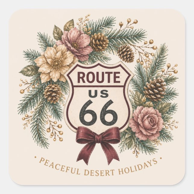 Route 66 Peaceful Desert Holidays Retro Graphic Square Sticker (Front)
