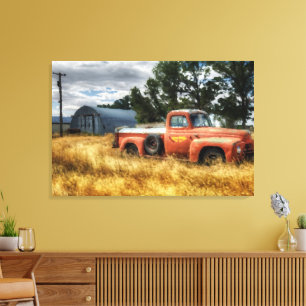 Route 66 Pick Up Truck Watercolor Art Painting Canvas Print