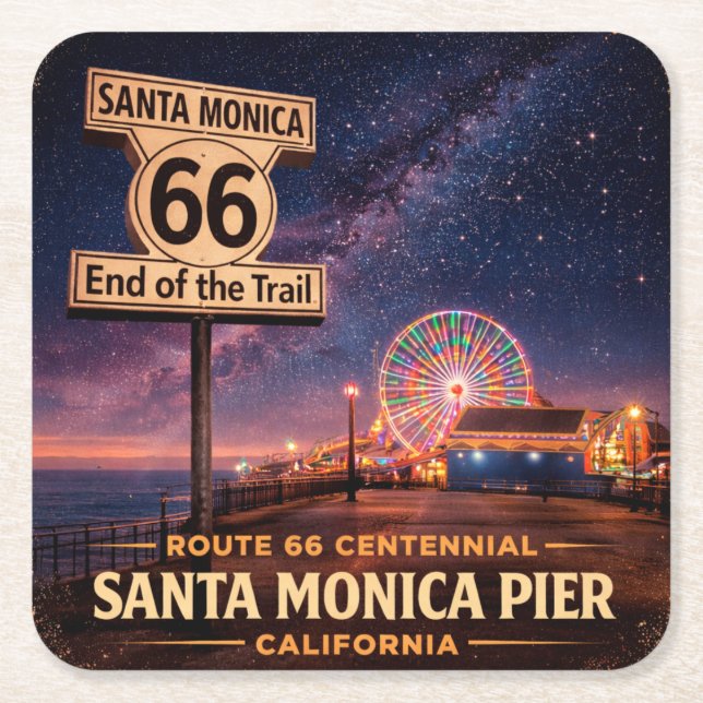 Route 66 Pier Drinks Coastal Keepsake Square Paper Coaster (Front)