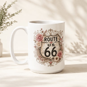 Route 66 Pink Floral Morning Road Trip Coffee Mug