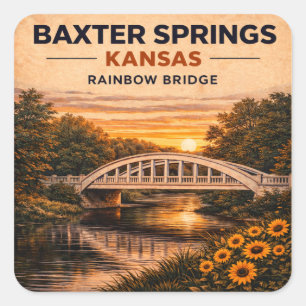 Route 66 Rainbow Bridge Baxter Springs Landmark Square Sticker
