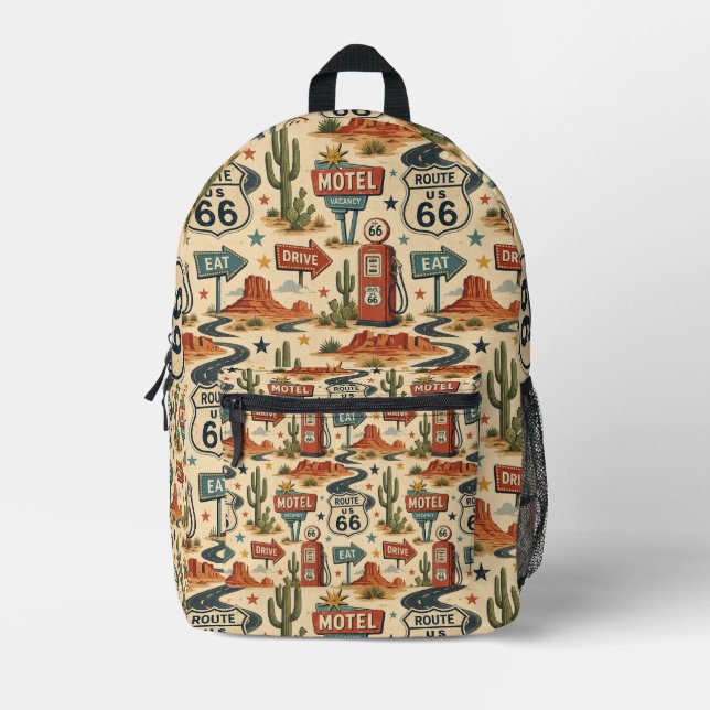 Route 66 Retro Motel Student Travel Style Printed Backpack (Front)