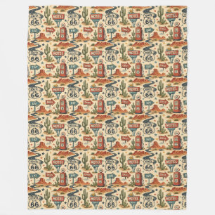 Route 66 Retro Motel Travel Americana Decor Fleece Blanket