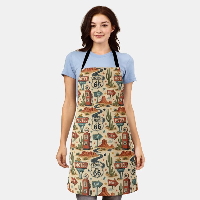 Route 66 Retro Roadside BBQ Travel Style Apron (Worn)