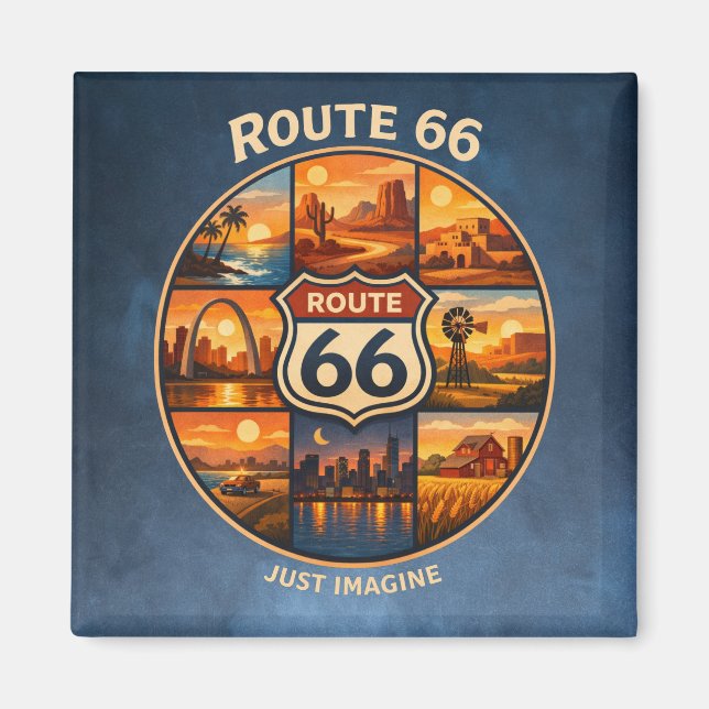 Route 66 Retro Travel Collage Art Magnet (Front)