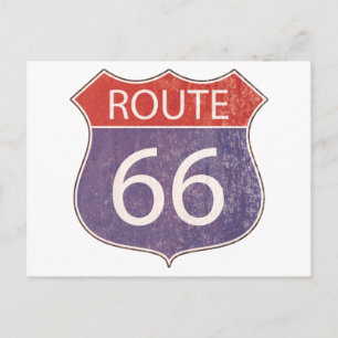 Route 66 Road Sign - red & blue rusty Postcard