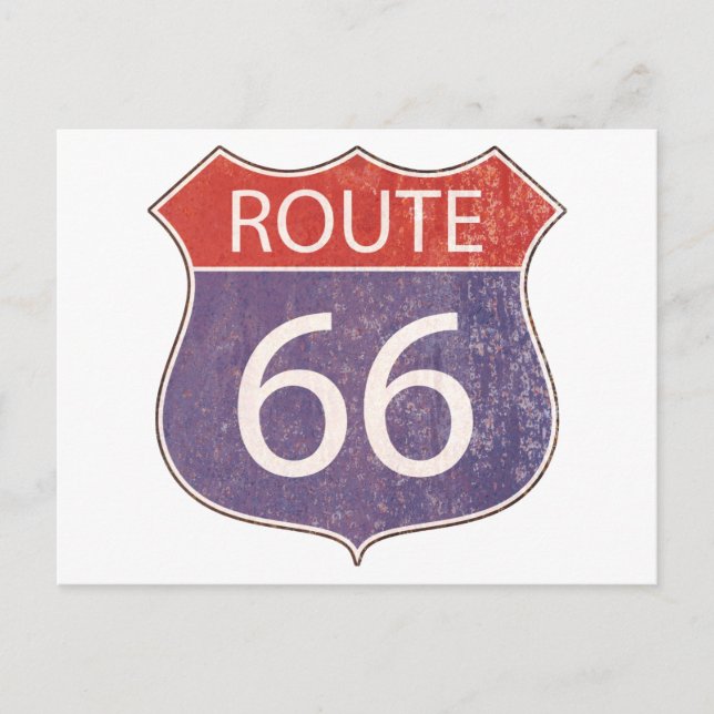 Route 66 Road Sign - red & blue rusty Postcard (Front)