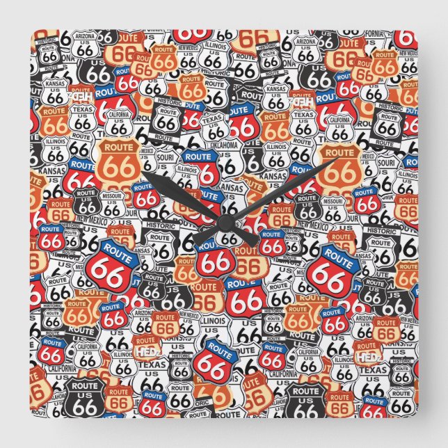 Route 66 Road Signs Square Wall Clock (Front)