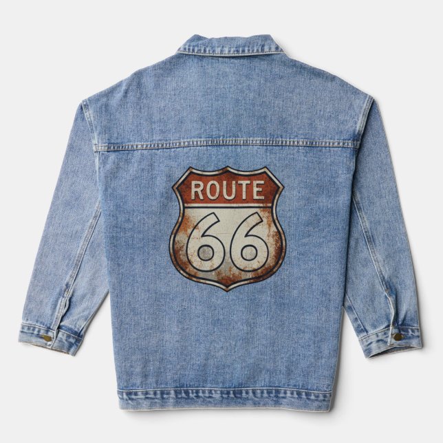 Route 66 Rusty Road Sign Denim Jacket (Back)