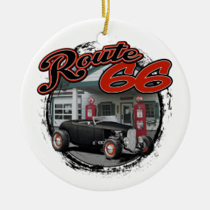 Route 66 Service Hot Rod Ceramic Tree Decoration
