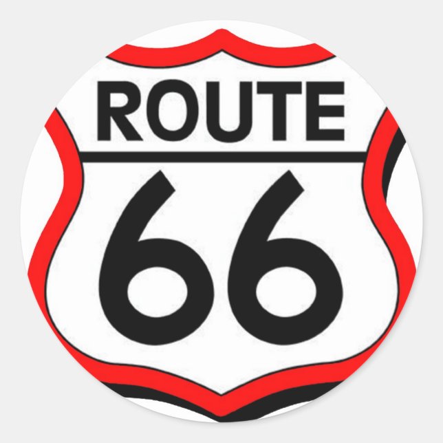 Route 66 Shield with red & Shadow Classic Round Sticker (Front)