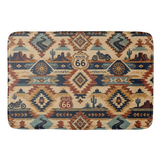 route 66 Southwest Biker Bathroom Decor Bath Mat (Front)
