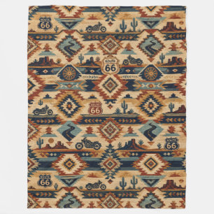 route 66 Southwest Motorcycle Desert Road Pattern Fleece Blanket