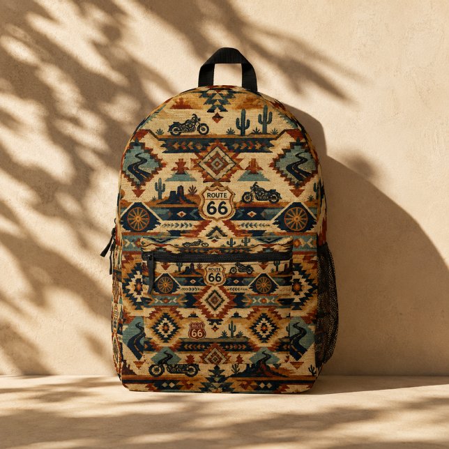 Route 66 Southwest Motorcycle Tapestry Printed Backpack (Creator Uploaded)