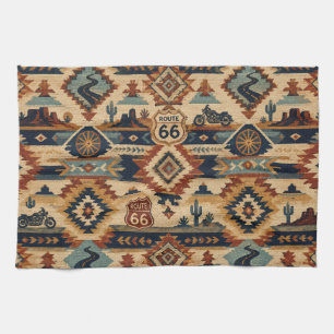 Route 66 Southwest Motorcycle Tapestry Tea Towel