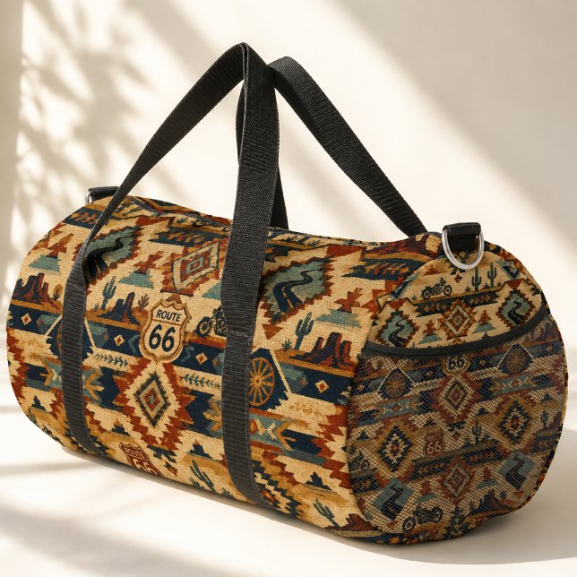 route 66 Southwest Motorcycle Travel Pattern Duffle Bag (Creator Uploaded)